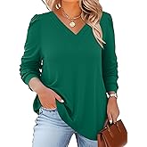 TFSDOD Plus Size Tops for Women Long Sleeve V Neck Shirts Dressy Casual Blouse Loose Fit Basic Tee Tshirt(1X-5X)