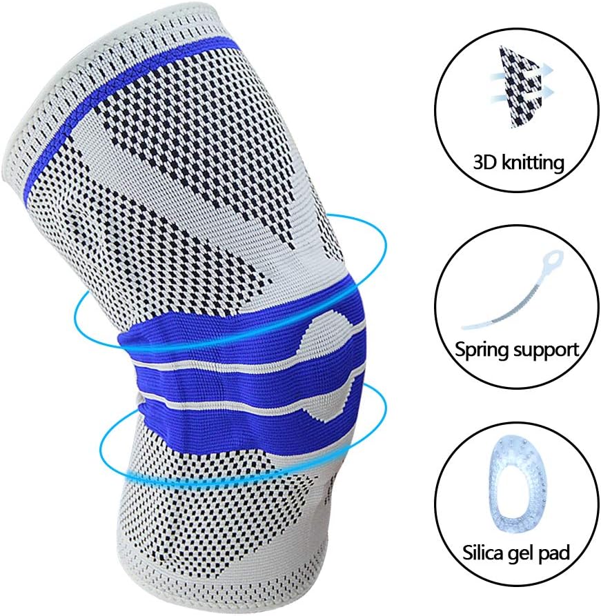 MUEUSS Knee Brace Knee Support Knee Compression Sleeve Support Knee Wraps Patella Stabilizer with Silicone Gel & Spring Support, Hinged Knee Protector for Meniscus Tear, Arthritis (Single, S, Grey)