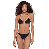 Steve Madden Womens Adjustable Triangle Bikini Top with Gold Double Ring