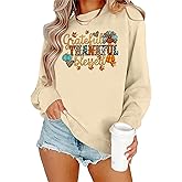 CAZYCHILD Thanksgiving Sweatshirts for Women Fall Pumpkin Shirt Thankful Grateful Blessed Tops Halloween Pullover Tee