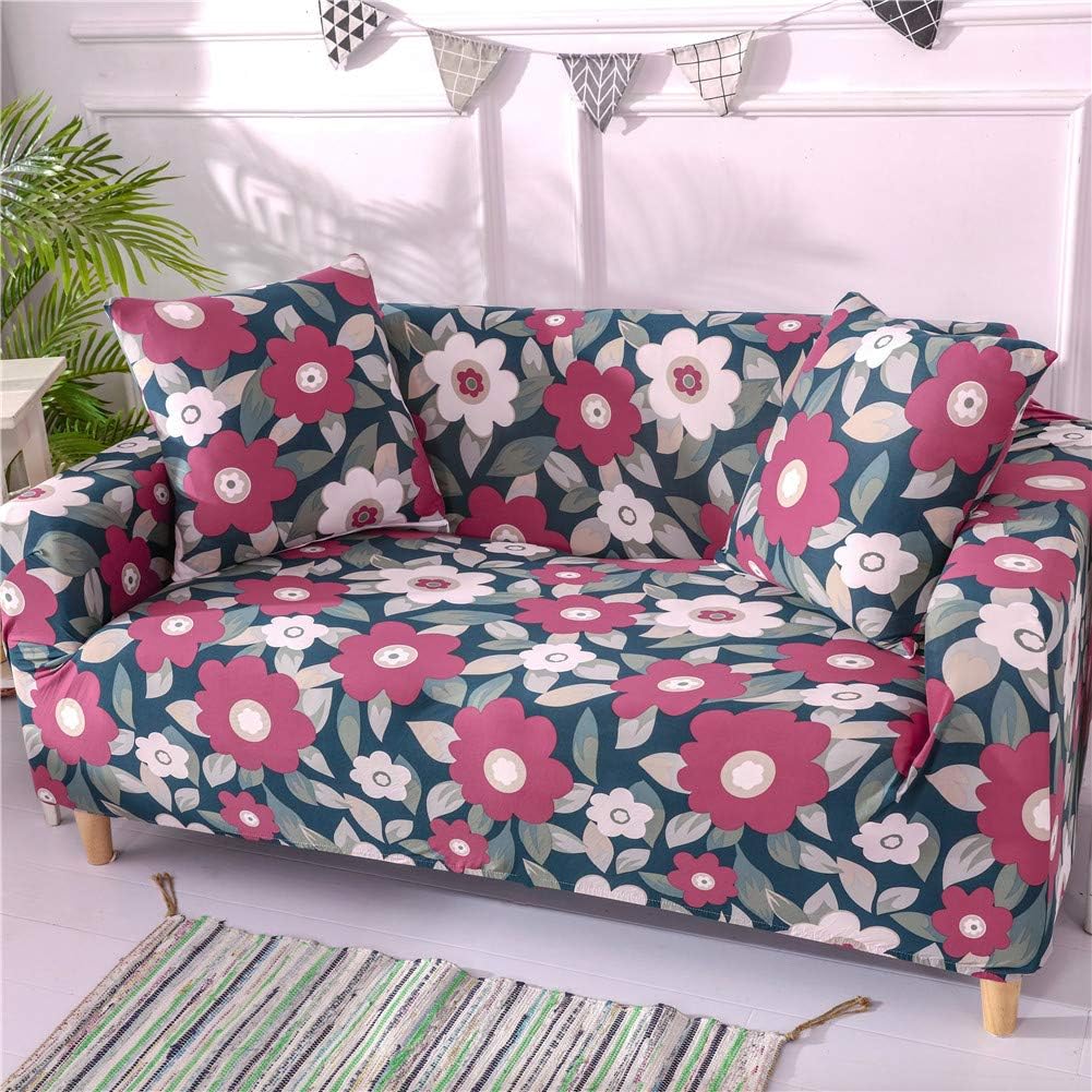 Stretch Slipcover Fitted Furniture Protector Print Sofa Cover Stylish Couch Cover with 2 Pillow Cases for Loveseats/Sofas/Sectional Couches,2 Seater-Red Flower