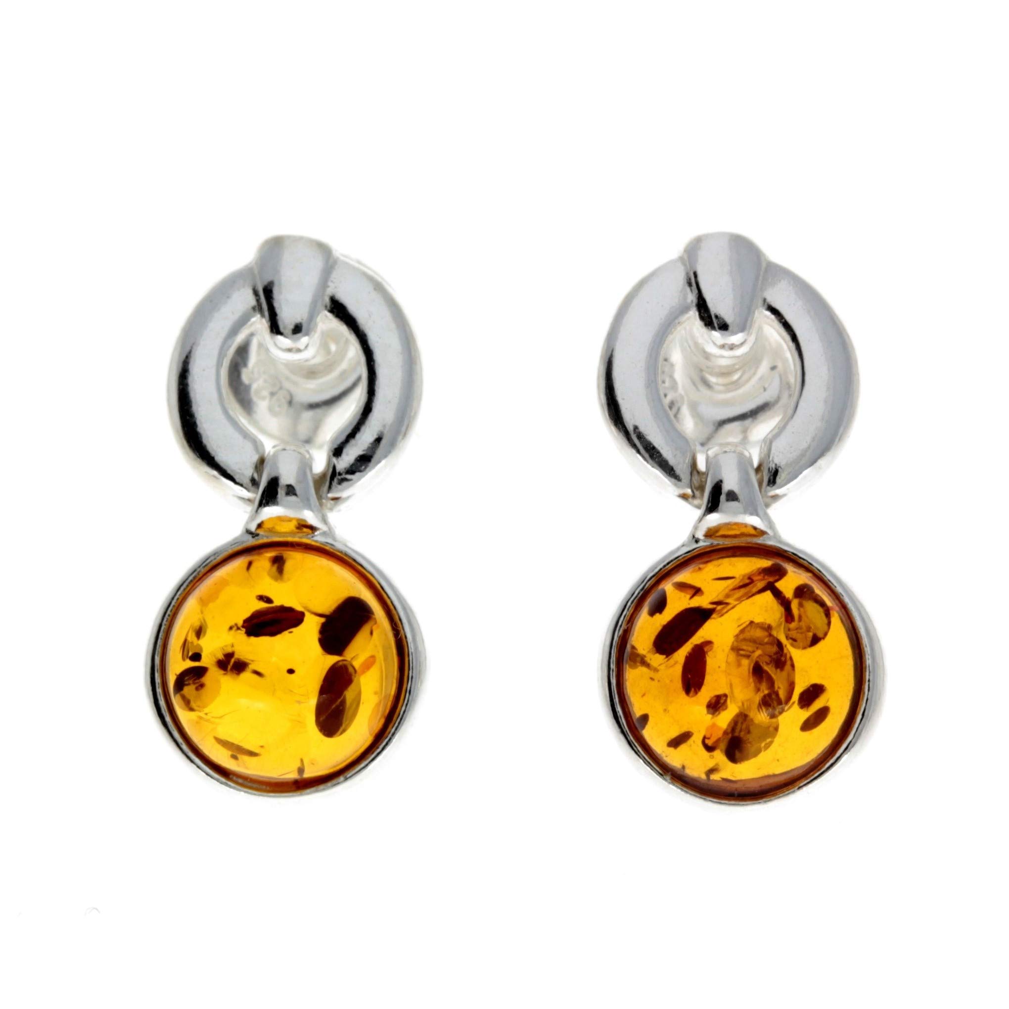Classic Genuine Natural Cognac Baltic Amber and 925 Sterling Silver Studs Drop Earrings GL168C