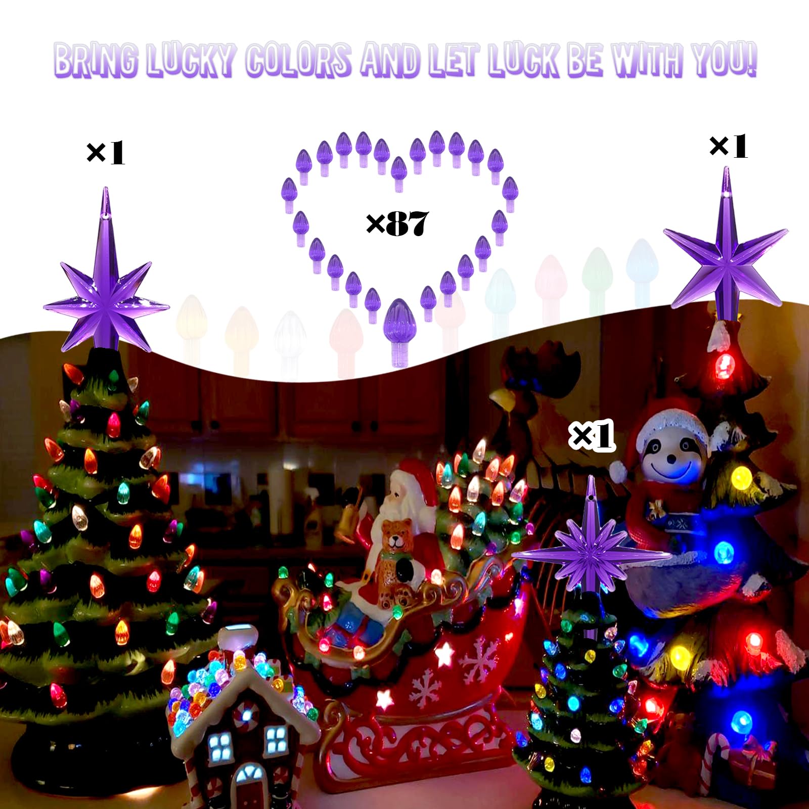 KonohaELF Ceramic Christmas Tree Replacement Lights Bulbs, Purple