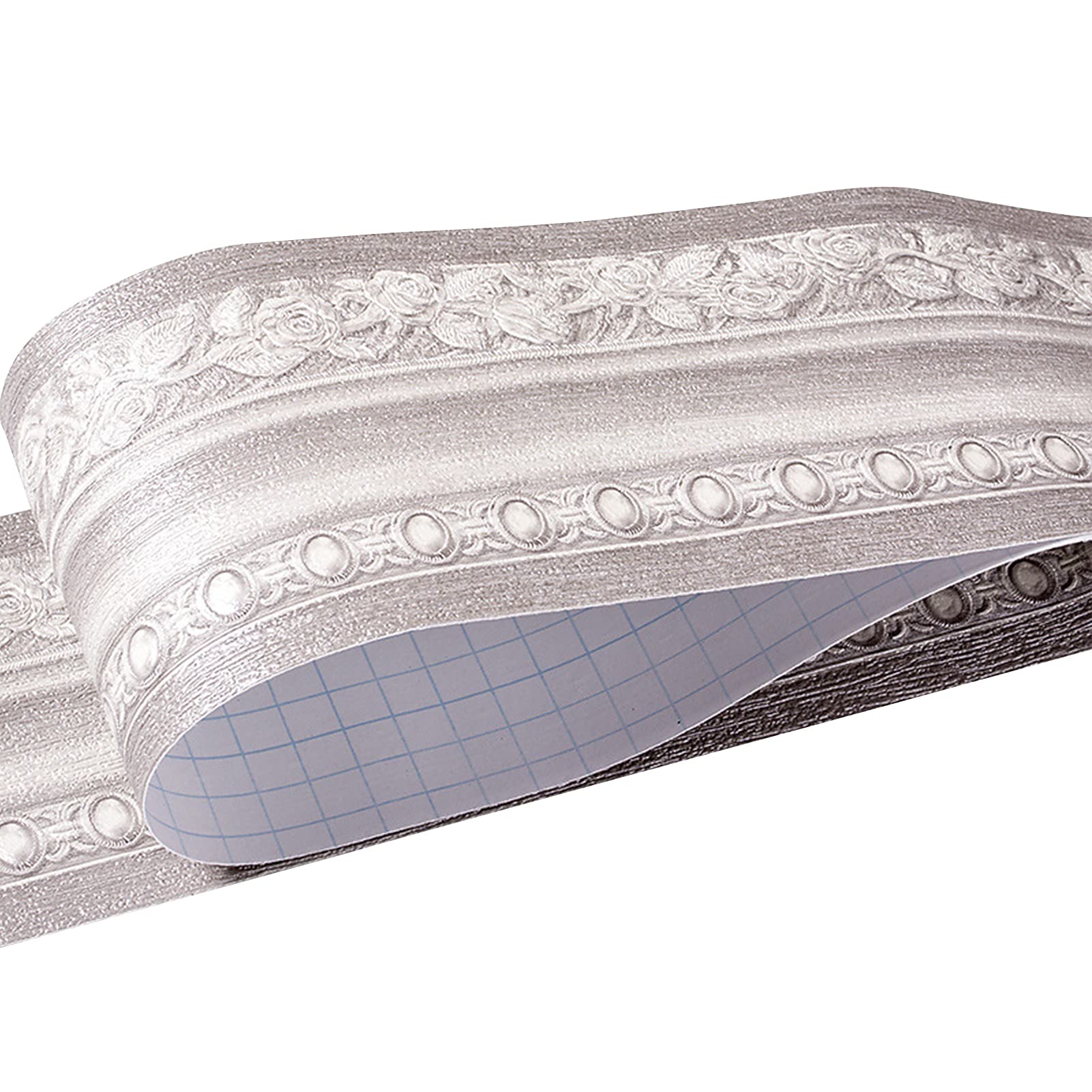 Elegant Vintage Wall Decal Border 3D Rose Pattern Peel and Stick Waterproof Removable Wallpaper Sticker Decoration for Living Room Bathroom Kitchen Tiles (Gray Palace)