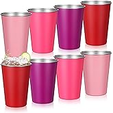 Baderke 8 Pack 16 oz Metal Cups Gradient Pink Blue Stainless Steel Cups 4 Color Stackable Pint Tumbler Drinking Glasses for Travel Camping Outdoors, Unbreakable(Gradient Pink)