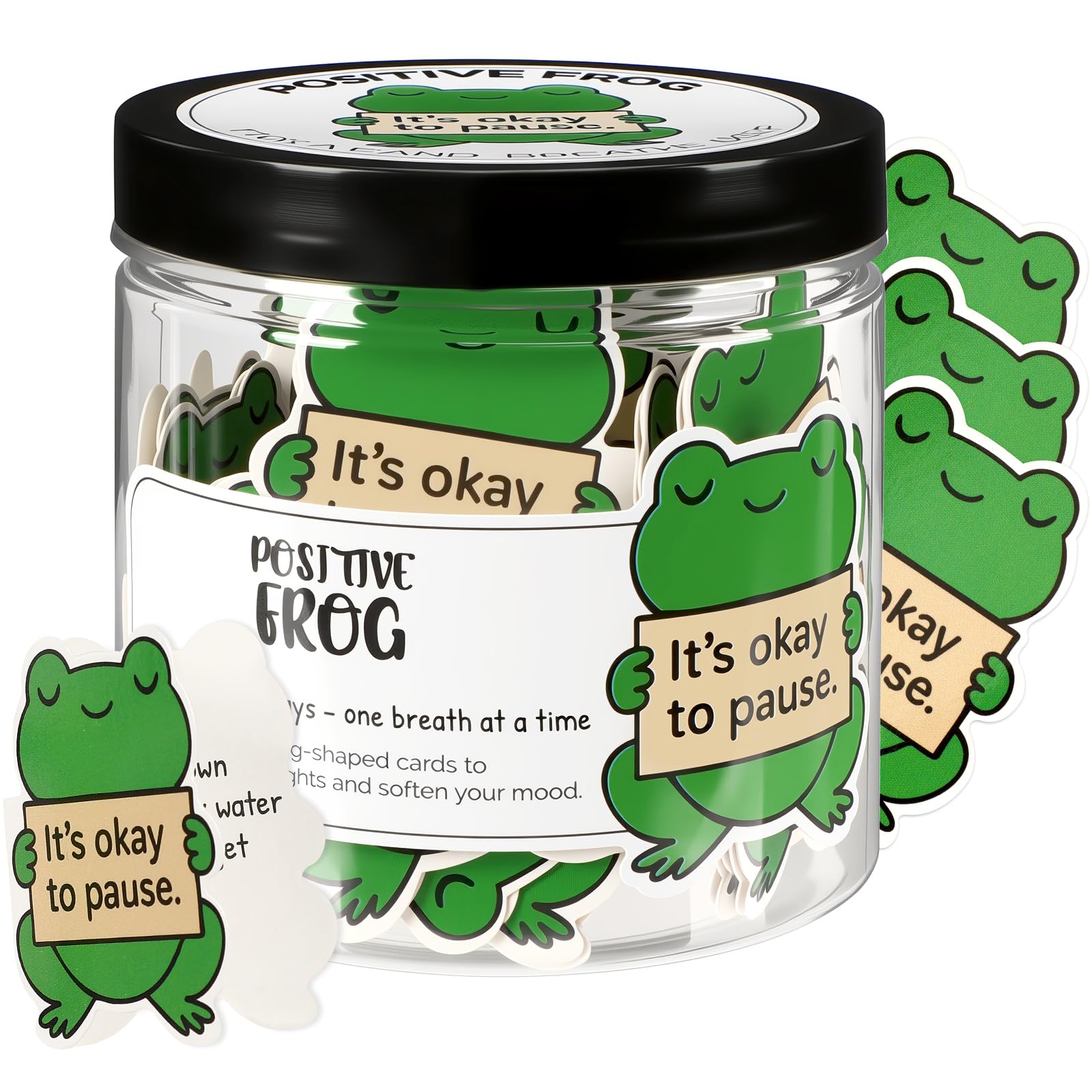 JULEASEL Positive Frog Affirmation Jar – 60 Soothing & Mindful Affirmation Cards, Emotional Support Frog for Stress Anxiety, Calm Desk Decor, Thoughtful Gifts for Women Men Teens Coworkers (Frog)
