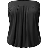 Doublju Women's Natural Pleated Stretchy Tube Top with Elastic Band