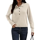 AMZANGEL Women's Wool Button up Polo Cropped Sweater Pullover Fall Winter