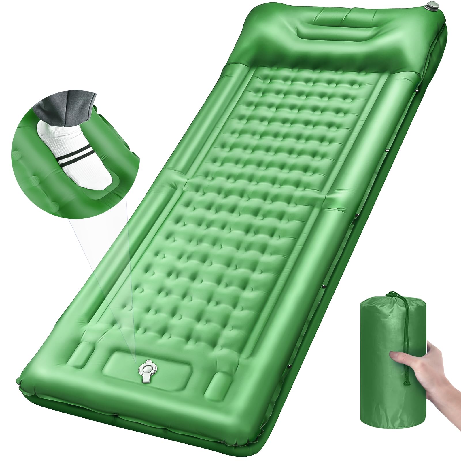 Photo 1 of LILTSDRAE Camping Sleeping Pads?Extra Thick 5 Inch Inflatable Sleeping Mat with Pillow Built-in Pump?Oversized Mattress Super Portable Backpacking Sleeping Pad (Green, Single)