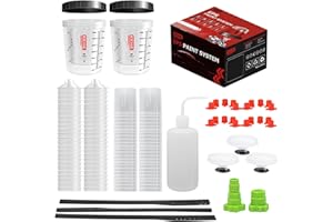 KEHE REFINISH Disposable Paint Cups for Spray Gun,Mixing Cups 12 Ounce (350ml) Kit with 50 Liners and Lids with Strainer System for HVLP&LVLP,2 Hard Cups with Retainer Ring,20 Plugs,3 Caps,2 Adapters,1 Wash Bottle