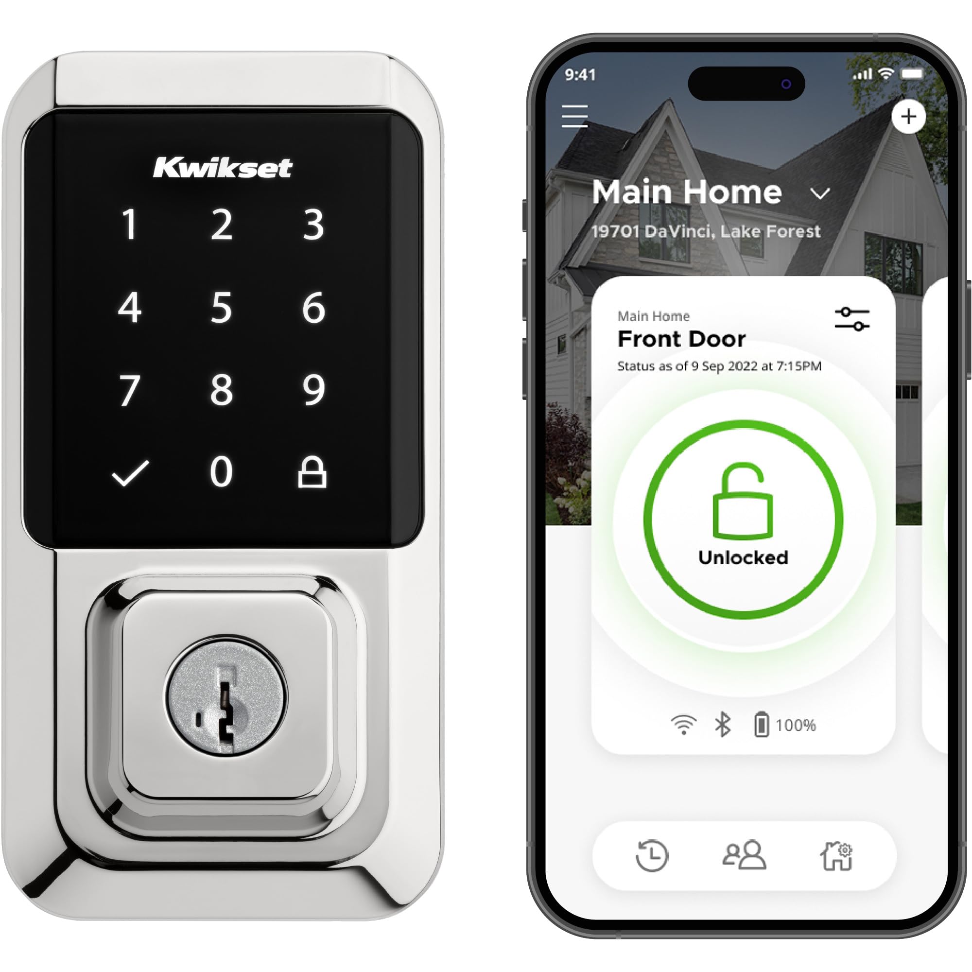 Photo 1 of Kwikset Halo Wi-Fi Smart Lock, Keyless Entry Door Deadbolt, Geofence Auto-Unlock, Grade AAA Certified, No Hub Easy Install, Polished Chrome Lifetime Finish Warranty, Touchscreen