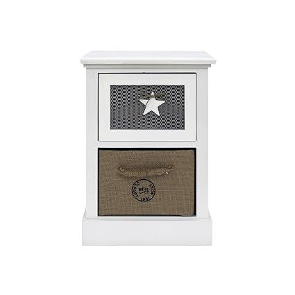 Rebecca Mobili Table De Chevet 2 Tiroirs Commode Blanc Gris