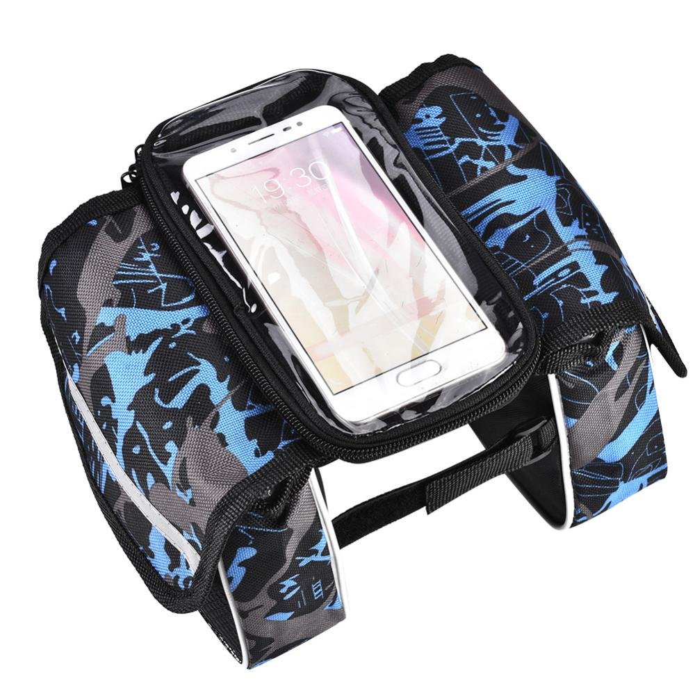 Dilwe Bike Handlebar Pouch, Outdoor Waterproof Bicycle Frame Top Tube Phone Bag with Touch Screen Cycling Bicycle Bag (Blue)