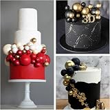 ASTARON 32 Pcs Ball Cake Toppers Mini Balloons Foam Balls Sticks Red Black view 6