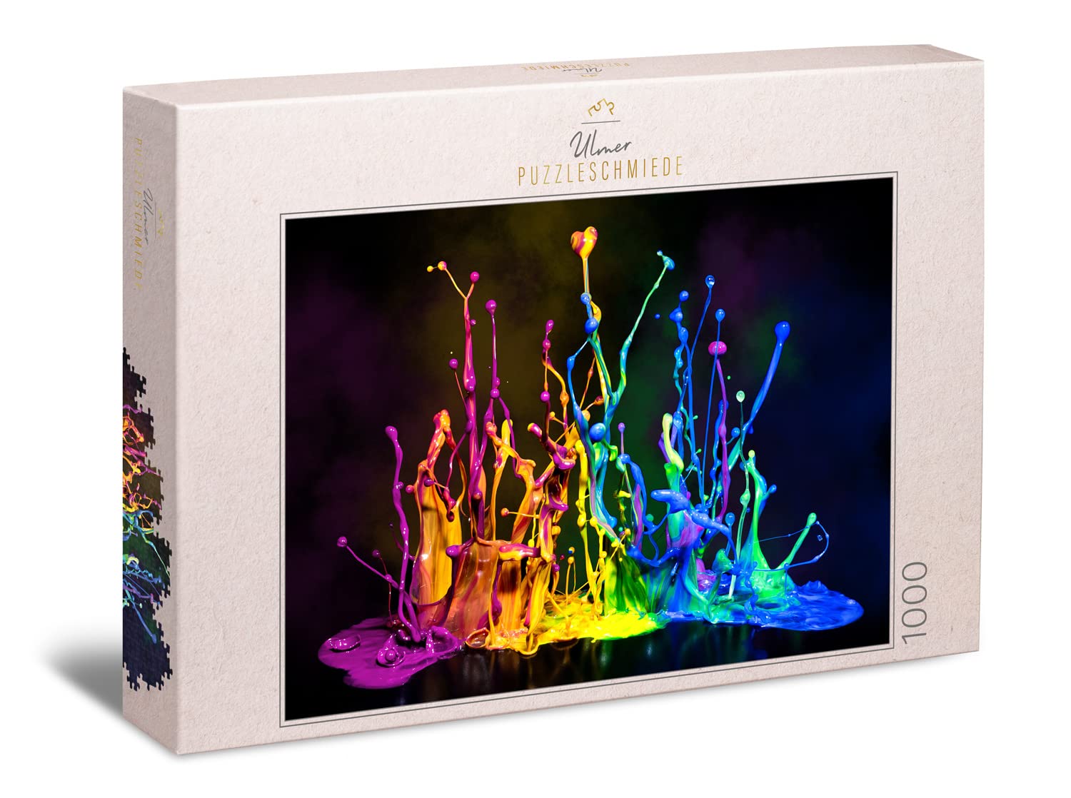 Ulmer Puzzleschmiede - 1000 Piece Puzzle "Bounce & Bass" - Modern Photography & Colour Staging as Puzzle Motif - Colourful Colour Splashes Up Through Bass Vibrations