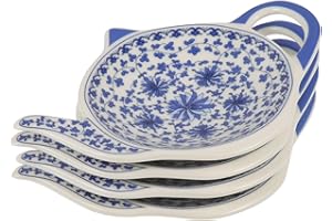 BESTonZON Ceramic Tea Bag Holder: 4Pcs Teapot Shaped Teabag Coaster Seasoning Dish Snack Bowl Tea Bag Storage Rack for Kitchen Counter and Stove Top Blue