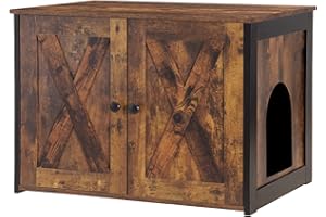 Dwanton Litter Box Enclosure, Cat Litter Box Furniture Hidden, Reversible Entrance Can Be on Left or Right Side, Wooden Cat Washroom Indoor, Rustic Brown, 27.6 Inches