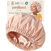 Yanibest Satin Lined Shower Cap, Reusable Waterproof Shower Caps for Women | Frizz Free &amp; Large Durable Bath Cap with Soft Elastic Band, Luxury Hair Protection Caps, Nylon Shower Hair Cap