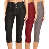 Jvini Women's Capri Jeggings Pull On Stretch Denim Leggings with Pockets | Capris Flattering Comfort Without Bulk Knit Denim Texture High Waist Tummy Control Daily Casual Wear To Work
