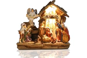Yinns 9.8 Inch Christmas Nativity Sets, Light Up Nativity Scene Indoor, Manger Nativity Scene Figures Set Holy Family Christmas Tabletop Decotation