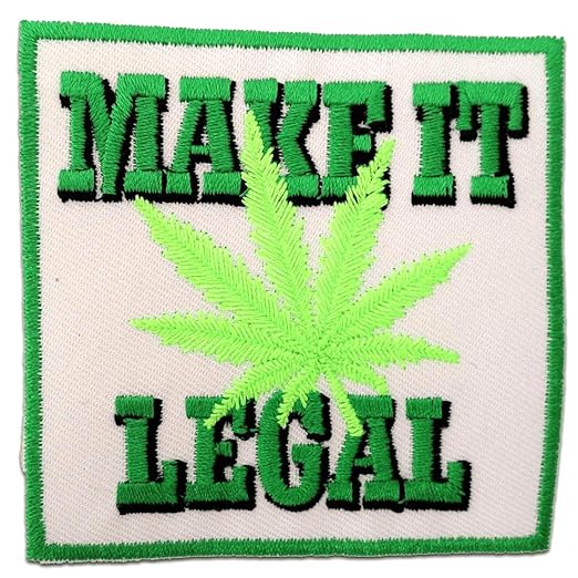 Iron on Patches Marijuana Cannabis Weed ''Make it Legal'' White