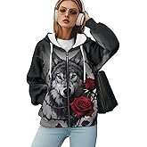 Xpyiqun Gothic Zip Up Hoodies for Women Oversized Sweatshirt Zipper Jacket Cardigan Lightweight Long Sleeve Coat