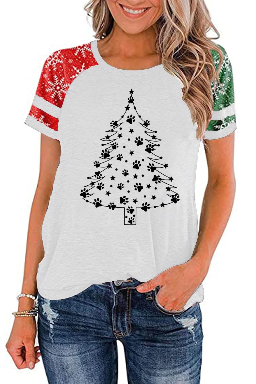 Ovazly Christmas Shirt for Women Raglan Sleeve