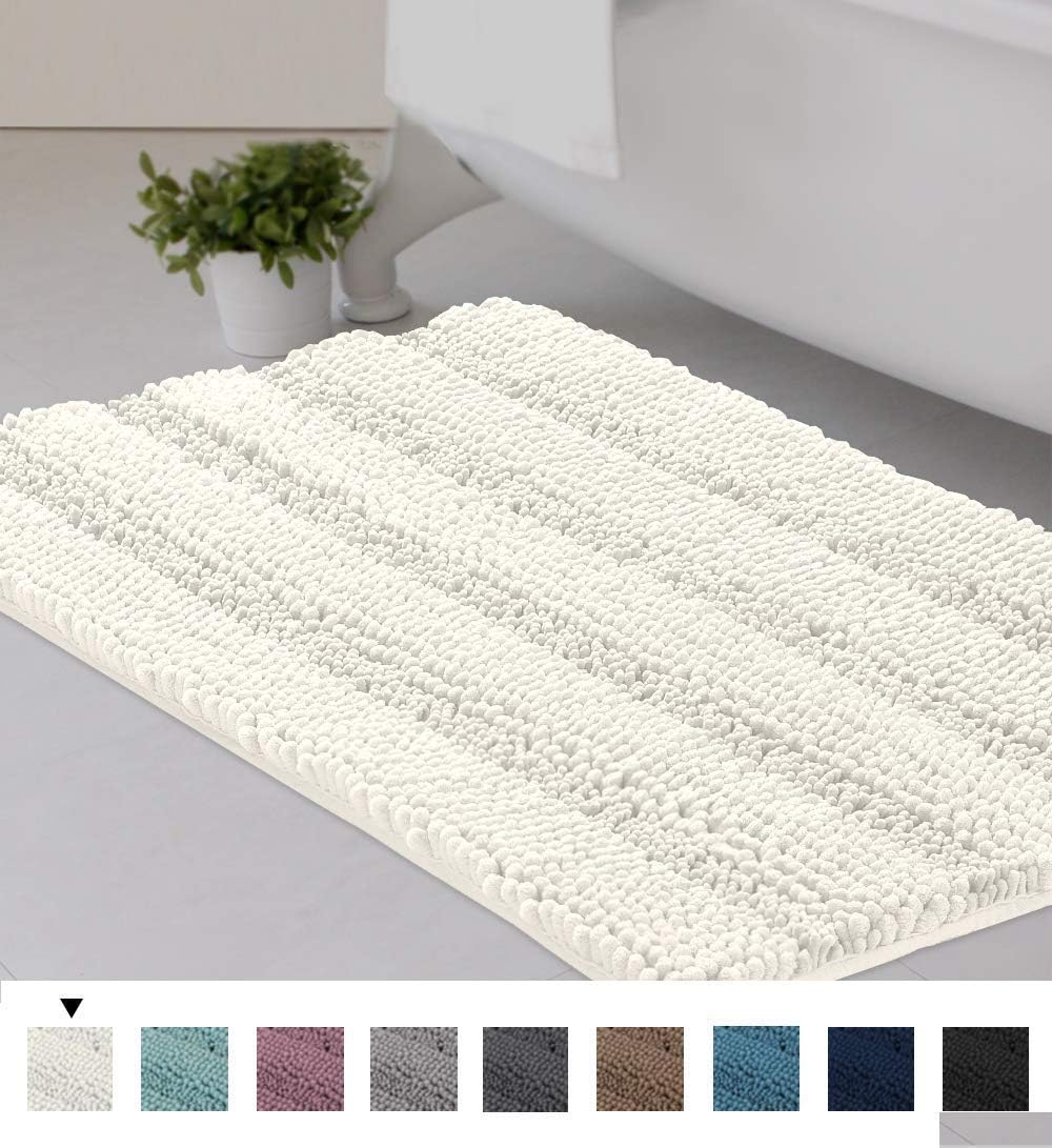 NC HOME Bath Mat Runners for Bathroom Rugs, Soft Shaggy Microfiber Dry Fast Kitchen Mats for Floor, Machine-Washable (17"x 24", Ivory)