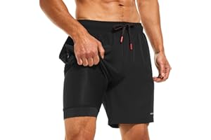 HODOSPORTS Mens Swimsuit Trunks 7" Quick-Dry Swim Shorts with Compression Liner and Zipper Pockets