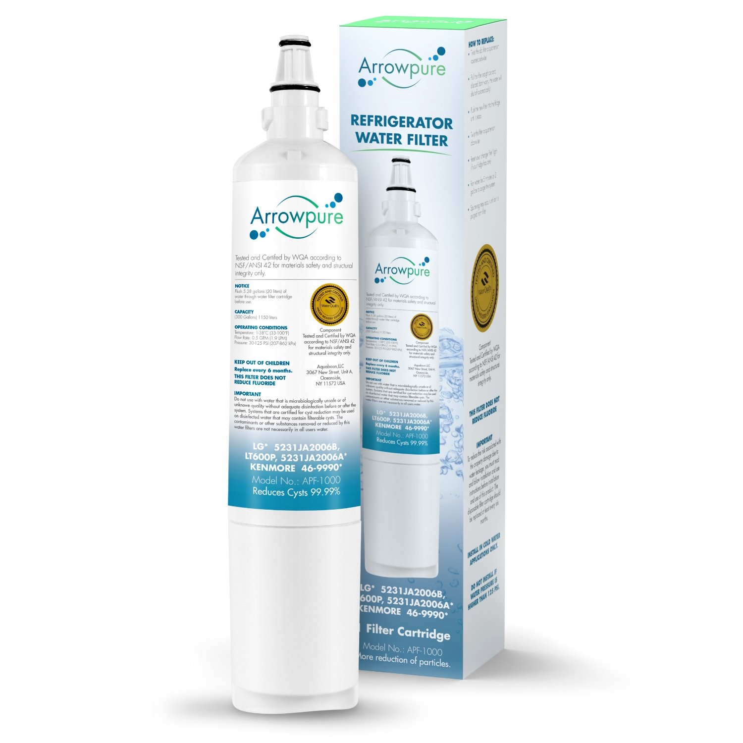 2 Pack Refrigerator Water Filter Replacement by Arrowpure Certified