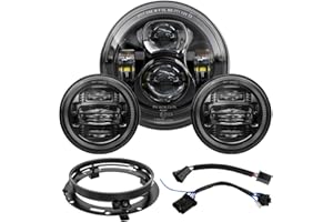 4X4FLSTC 7 Inch LED Motorcycle Headlight 4.5 Inch Fog Passing Light Kit Ring for Touring Street Glide Road King Fatboy Heritage Softail Electra Glide Ultra Classic with Bracket Mounting Ring DOT Black