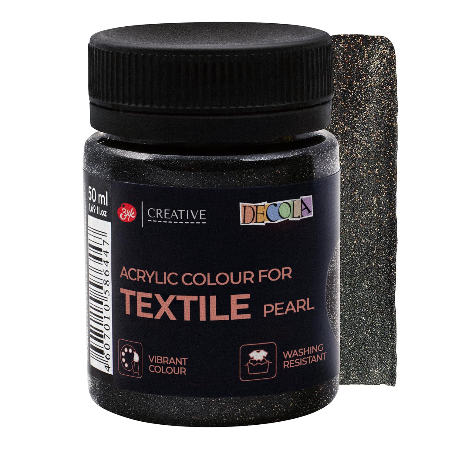 Decola - Black Glitter Effect Textile Colours 50ml | High Pigment Colour | Made by Neva Palette