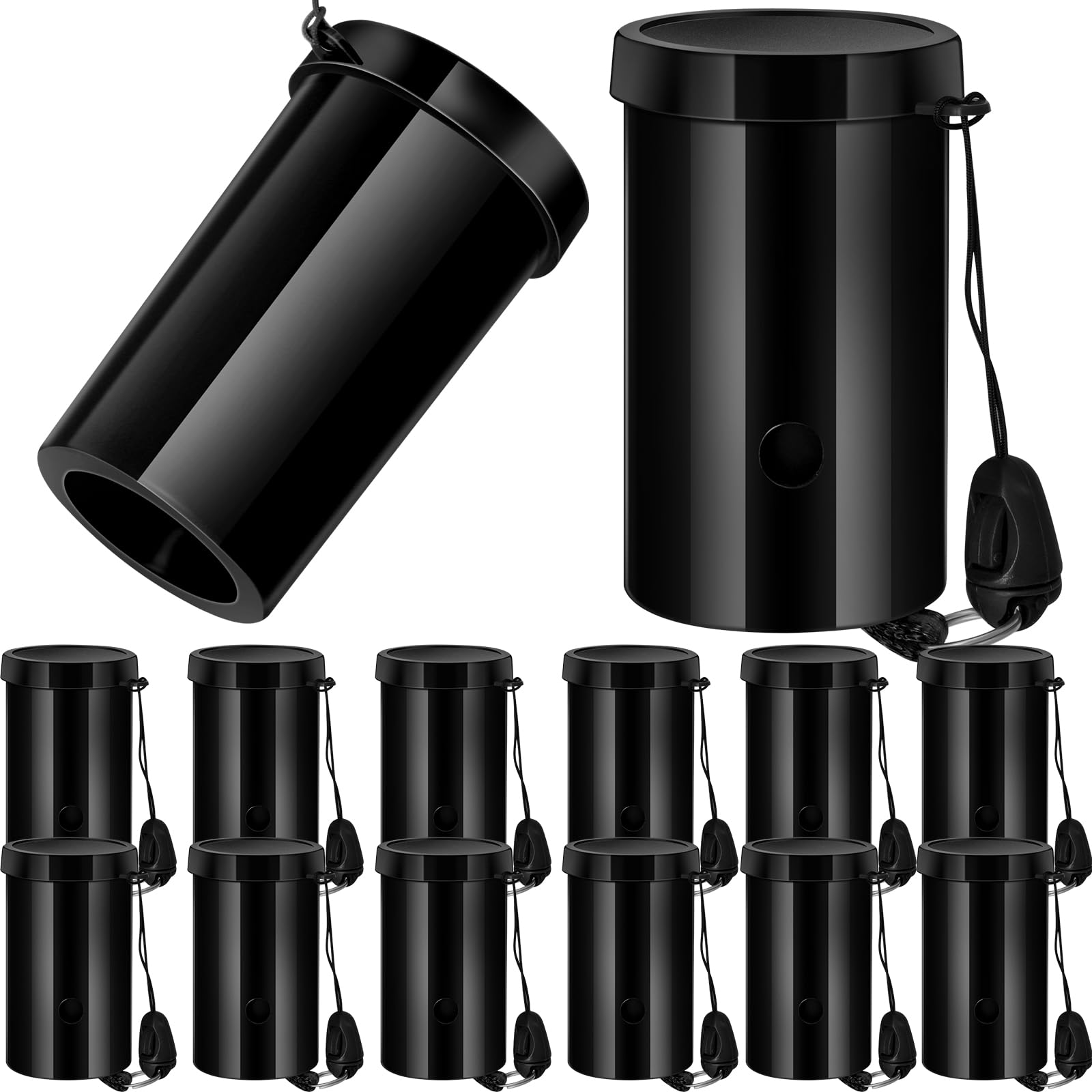 Photo 1 of ** 5 PCS ** 12 Pcs Air Horns 3 Inch Noisemakers for Sporting Events Parties Celebrations Loud Noise Maker Blow Horn Noise Whistle with Lanyard for Birthday Party Celebrations Goodie Fillers(Black)