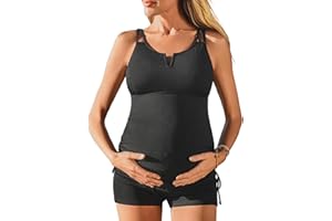 Jarden Tales Ribbed Maternity Two-Piece Swimsuit Tankini V-Wire Bathing Suit Ruched Tie Side Pregnancy High Waisted Swimwear
