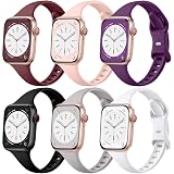 Lerobo 6 Pack Compatible with Apple Watch Band 44mm 45mm 42mm 49mm iWatch Bands for Women Men, Slim Thin Narrow Replacement Strap Silicone Sport Bands for Apple Watch Series 8 7 6 5 4 3 2 1 SE Ultra