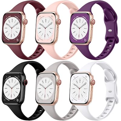 Lerobo 6 Pack Compatible with Apple Watch Band 44mm 45mm 42mm 49mm iWatch Bands for Women Men, Slim Thin Narrow Replacement Strap Silicone Sport Bands for Apple Watch Series 8 7 6 5 4 3 2 1 SE Ultra
