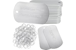 LOSYHU 50 Pack Silver Blank Aluminum Label Tags with Hanging Hole Metal Tags Stamping Tags Blanks Aluminum tags Set Double Sided Stamping Engraving Tags for Decorative Craft DIY Engraving