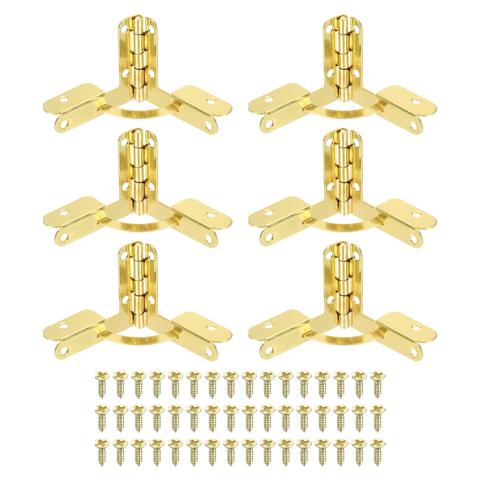 PATIKIL 90 Degree Folding Support Hinge 1.2" x 1.4", 6 Pack Furniture Box Hinges with Screws for Jewelry Wine Cabinet Wooden Box Drawer, Gold