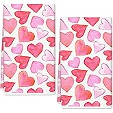 JarThenaAMCS Valentine Day Kitchen Towels Pink Love Heart Dish Towels 18 x 28 Inch Watercolor Hand Drying Tea Towels for Cooking Baking Cleaning Wipe, Set of 2