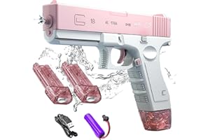 JHFY Electric Water Gun Toy-60cc+60cc High Capacity Water Guns, 32ft Range Water Squirt Guns,Water Toys Electric Squirt Gun for for Summer Swimming Pool Party Beach Outdoor Activity (Pink(60CC+60CC))