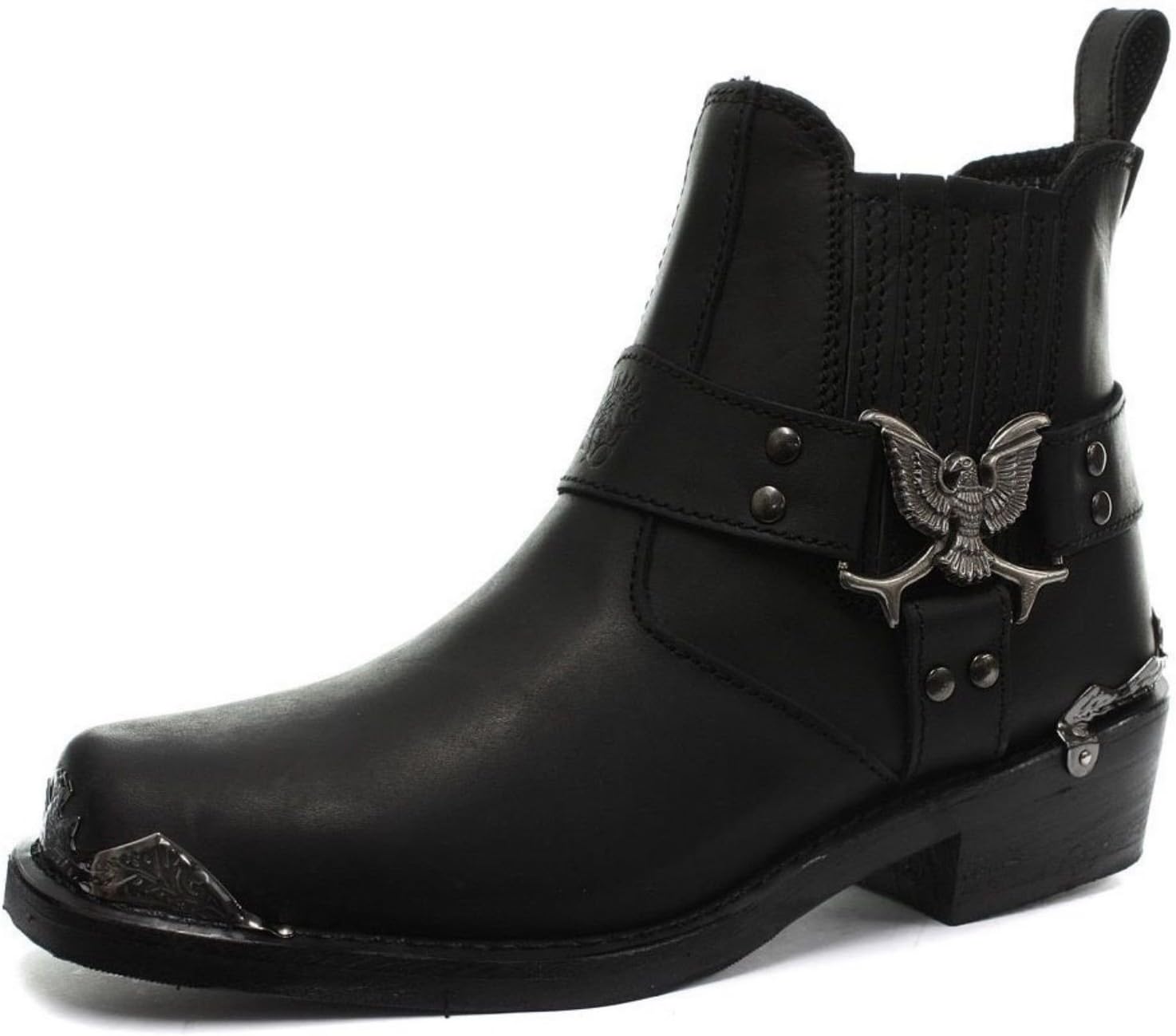 Grinders Eagle Low Cowboy Biker Black Leather Boots Western Motorbike Unisex