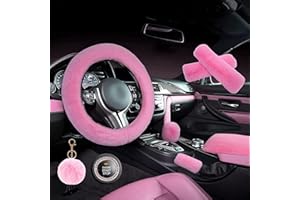 ZYNQACC 1 Set 8 Pieces Fluffy Steering Wheel Cover Set,Warm Soft Fuzzy Steering Wheel Covers for Women/Girls,Universal 15 Inc