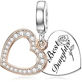 JIAYIQI Mother Sister Daughter Wife Charms Fit Charms Bracelet Necklace with Double Heart Love Charms 925 Sterling Silver Beads for Women Jewelry