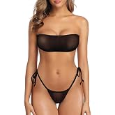 SHERRYLO Sheer Bandeau Bikini Sexy See Through G String Thong Micro Bikinis | mesh swimsuit for women sexy transprant see thru womens bathing suit