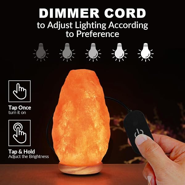 WBM SALT LAMP – USB HIMALAYAN SALT LAMP WITH TOUCH DIMMER CONTROL, NATURAL PINK CRYSTAL, 5-7 LBS, WOODEN BASE, LED BULB, ROOM DECOR, HOME DECOR, RELAXATION, AMBIANCE, GIFT