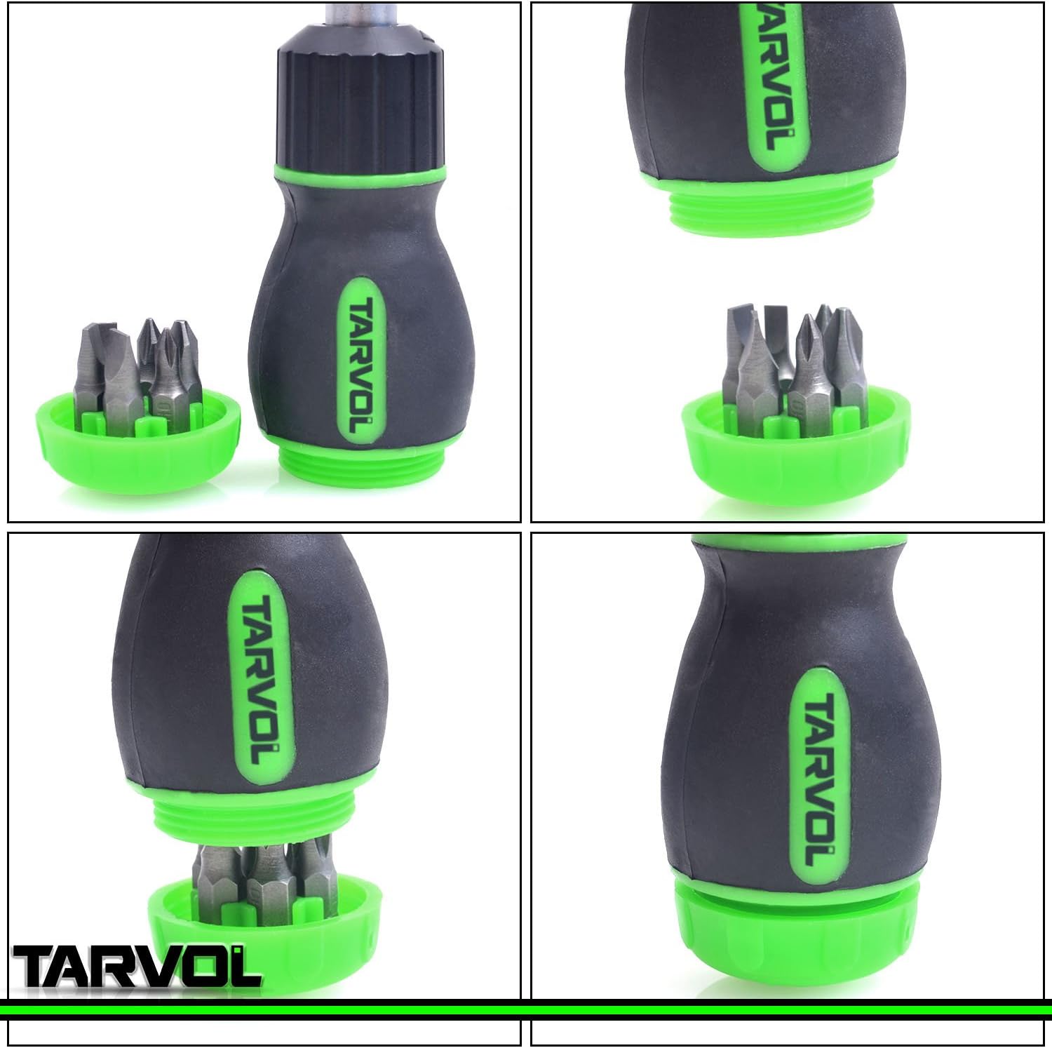 7 in 1 Ratcheting Screwdriver Set (7 PIECE MULTI BIT SET) High Torque Ratchet Driver - Stubby Compact Design - Magnetic Tip Nut Driver - Multi Heads (Phillips & Flathead) - Contractor Grade: Home Improvement