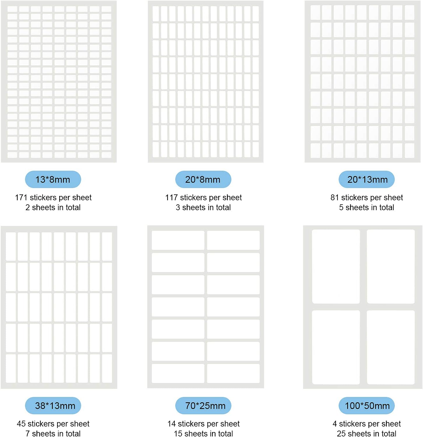 1723 Pieces Matte Labels Sticker Removable Rectangular Labels Writable Blank Adhesive Labels for Labeling and Organizing Small Items 6 Sizes Combination (White) : Office Products