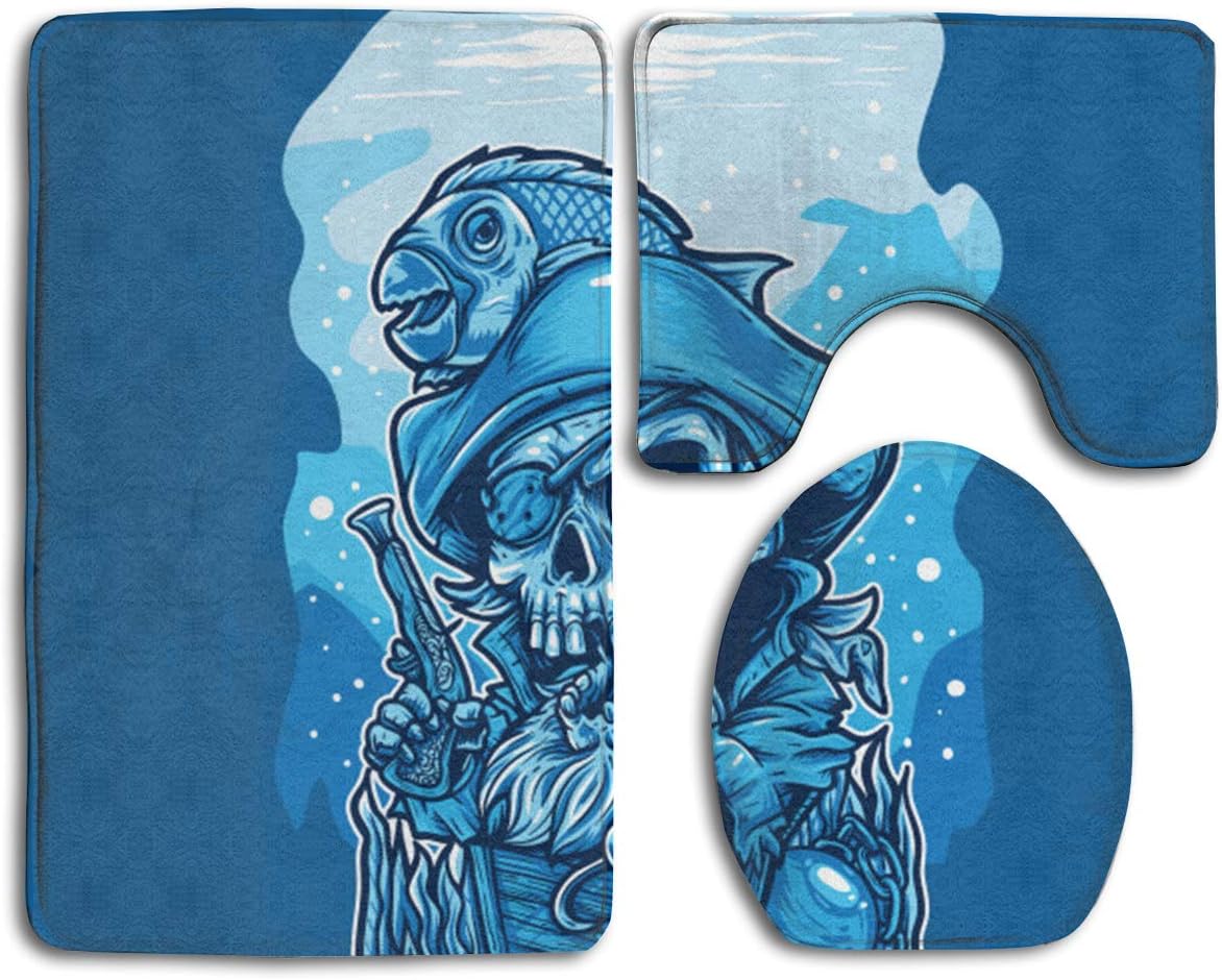 Amazon Com Caclifestyle Pirate Skull Bathroom Anti Slip Rug Soft Toilet Mat Set With Lid Cover Home Kitchen