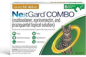 NexGard® Combo (esafoxolaner, eprinomectin, and praziquantel Topical Solution) Flea and Tick Protection Plus Heartworm Disease Preventive for Cats, 5.6-16.5 lbs. (Yellow Box) 6 Doses (6 Month Supply)