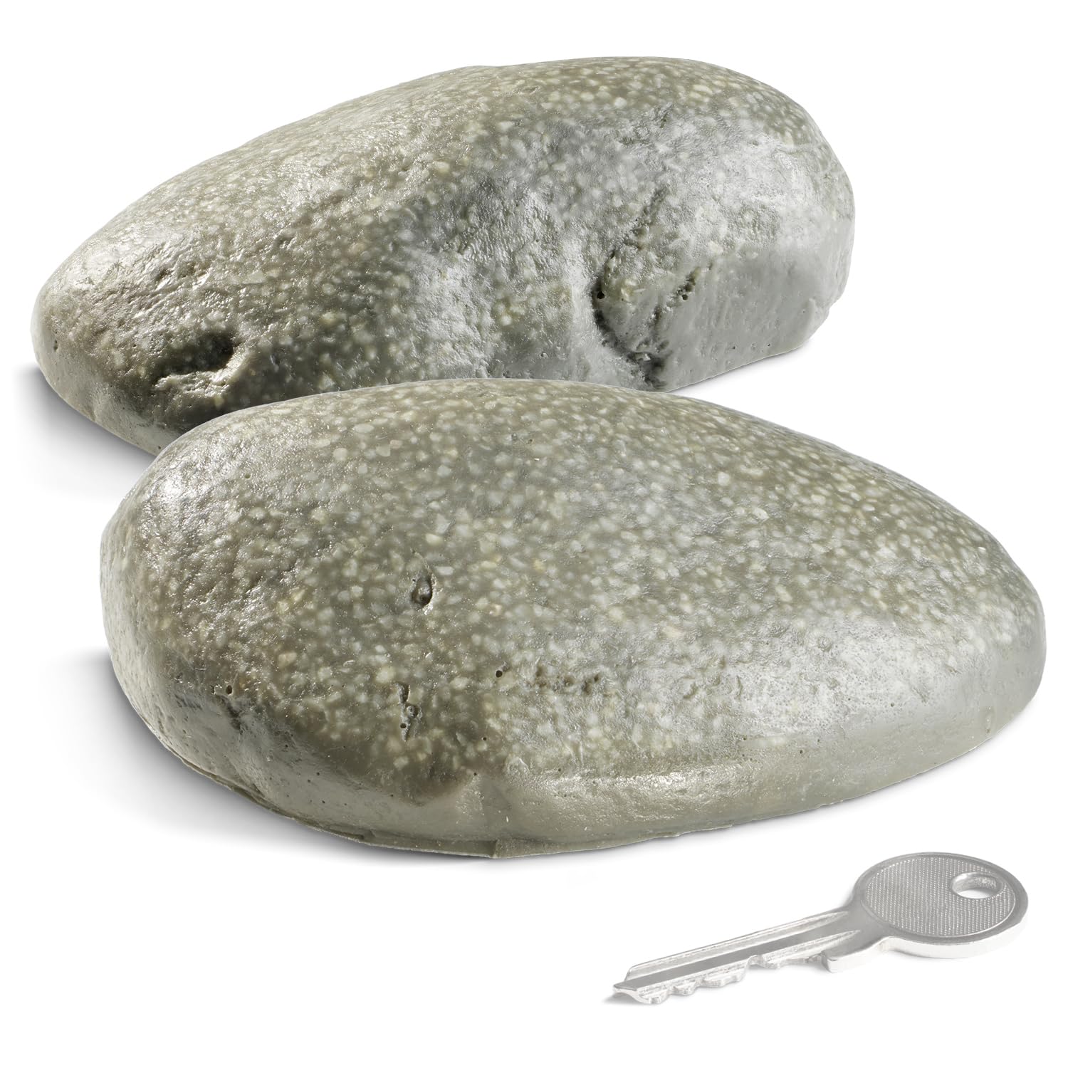 com-four® 2x Key Stone Pebblestone - Artificial Rock for Geocaching - Key Hiding Place in Stone Look - Artificial Boulder (2 Pieces - Flat)